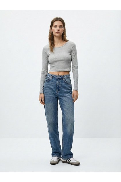 Long Sleeve Crew Neck Crop Gray Sweatshirt