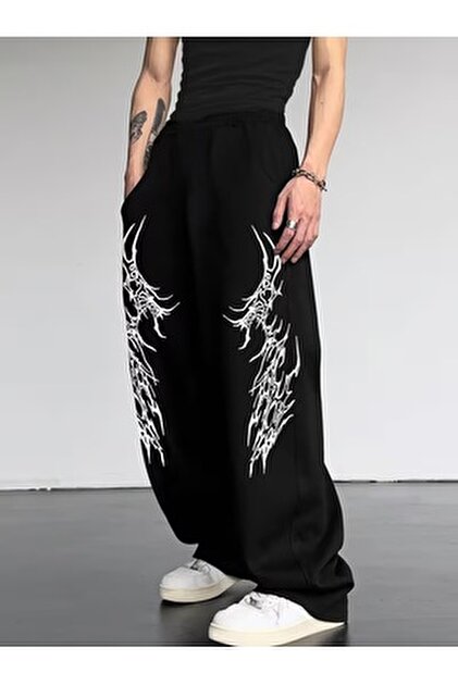 YOKO オーバージャージ 130 darkopia Unisex Samuray Şerit Baskılı Baggy Kesim Geniş Paça