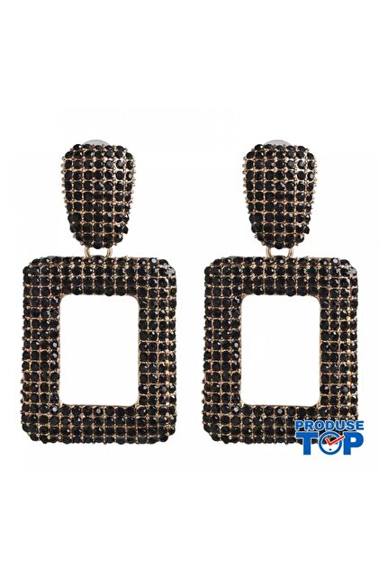 Cercei pătrați eleganți cu pietre negre CW05