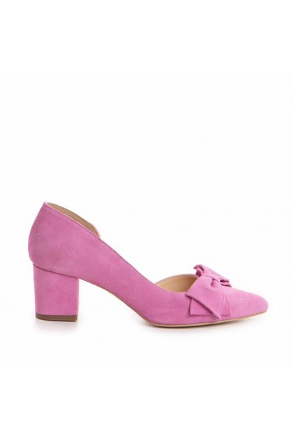 Pantofi stiletto piele naturala Roz Bow Cut