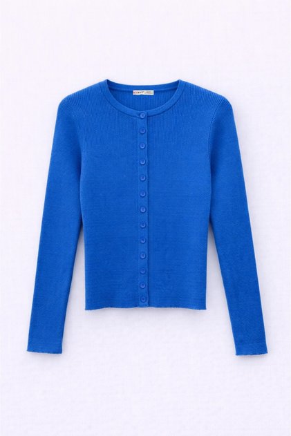 6931 Women's Buttoned Corded Fabric Knitwear Cardigan Dark Blue