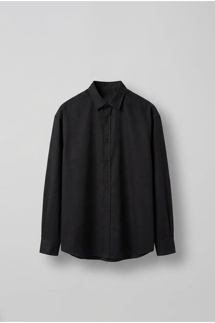 Men's Oversize Long Sleeve Basic Shirt Black