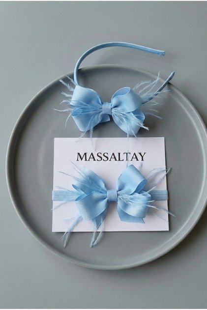 Mother's Bow Feathered Crown & Baby Bandana Set – Stylish Accessory Set Compatible with Maternity Mothers and Babies