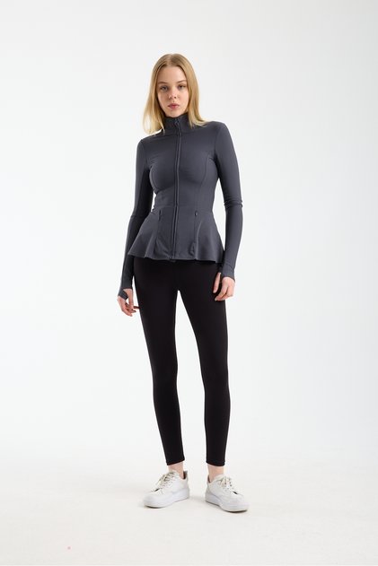 Peplum Kesim Tesettür Spor Ceket – Fermuarlı & Parmak Geçmeli