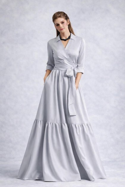Maxi Length Skirt with Ruffles Double-Breasted Closure Classy Event Dress Cou-32