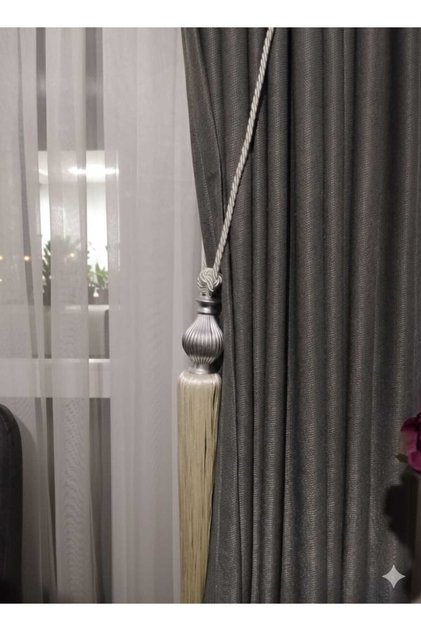 Ecru Colored Curtain Ornament Curtain Collector Ceiling Bracket Curtain Bracket Curtain with Tassels Background Curtain Ornament