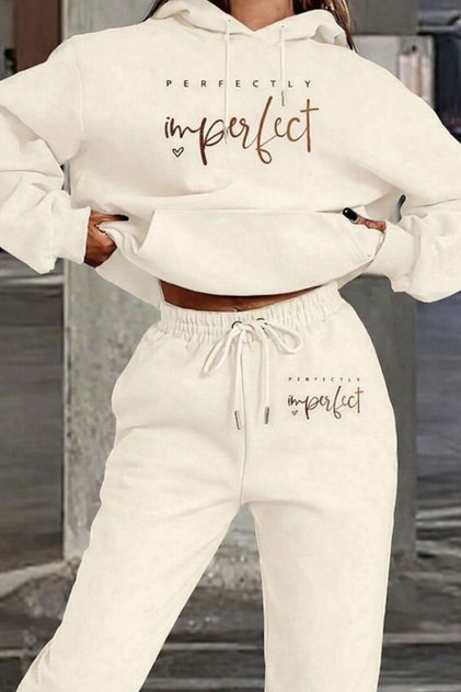 3iplik Bumbac cu imprimeu HOODIE supradimensionat Hanorac cu glugă Pantalon Set imperfect cu imprimeu
