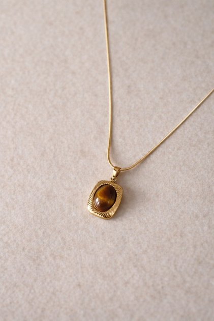 Çelik Gold Vintage Model Kaplangözü Orta Taşlı Aurelia Kolye -kararma yapmaz-