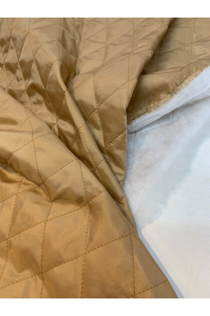 Thin Milk Coffee Color Diamond Pattern Quilted Fabric Coat - Single Sided