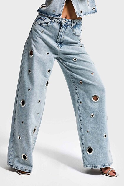 Women's Ice 4s6-65 Baggy Fit Eyelet Detail Special Design Denim Jeans