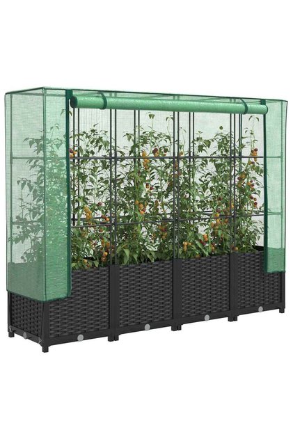 Raised Bed with Greenhouse Cover Rattan Look 160x40x138 cm