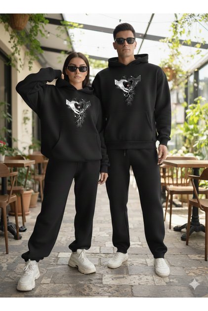 Sevgili Kombini Printed Bottom and Top Hooded Oversized Tracksuit (the Price Is for 2 Sets)