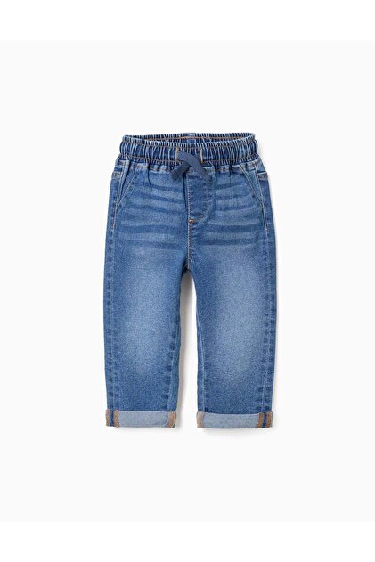 Slim jeans with drawstring for baby boys, blue