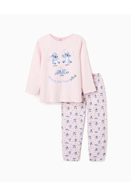 Long sleeve glow-in-the-dark pyjamas with Stitch for girls, light pink