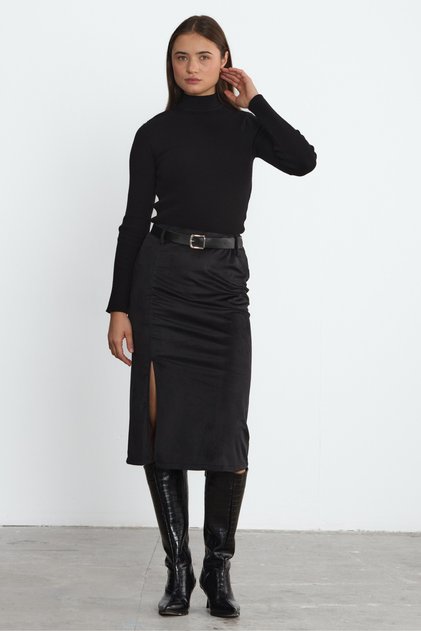 Black Corded Fabric Velvet Viola Skirt