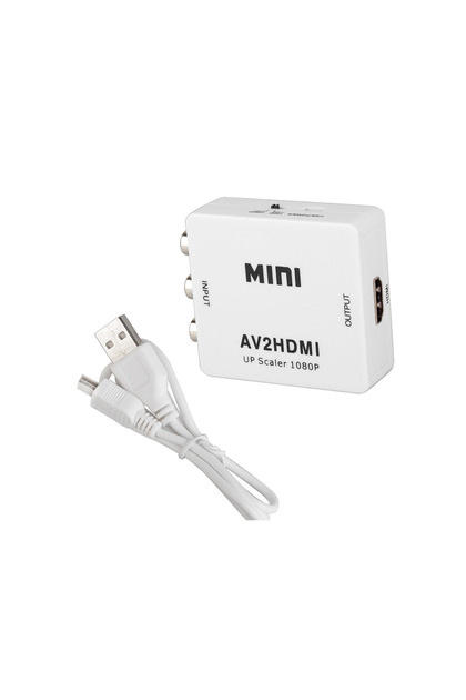 Mini AV(RCA) la HDMI, VGA, Full HD, 1080p, video și audio stereo, cu cablu de alimentare USB, alb