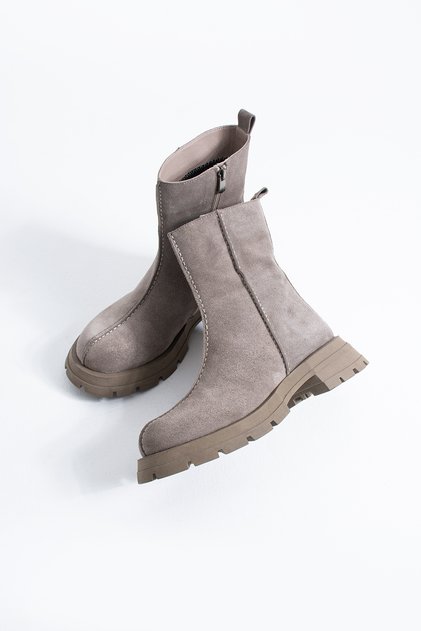 Ghete damă Vanessa din piele naturală întoarsă, cu fermoar lateral, confort