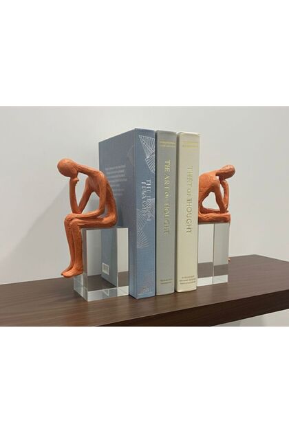 حامل كتب مكون من قطعتين من حامل كتب تمثال بشري مفكر بقاعدة كريستالية