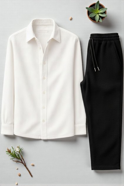 Men's Corded Fabric Shirt & Sweatpants Set – Comfortable Fit Stylish Combination