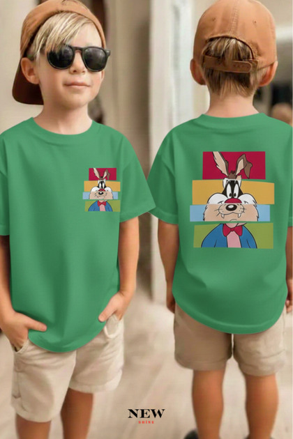 STRIPED CHARACTER PRINTED UNISEX KIDS T-SHIRT