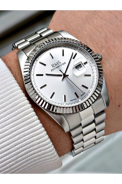 Silver Color Steel Cord Steel Case Men's Wristwatch with Calendar 2101Mr