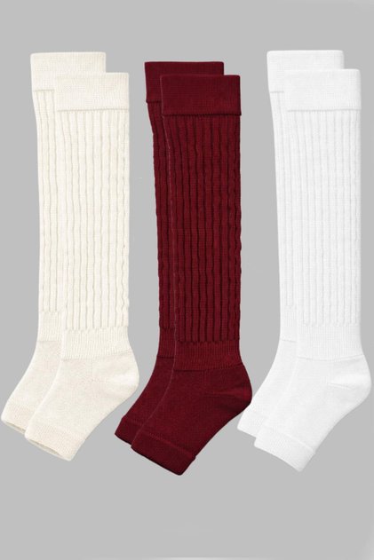 3 Pairs of Fingerless, Thick Ribbed, Above-Knee Leggings with Cotton Content