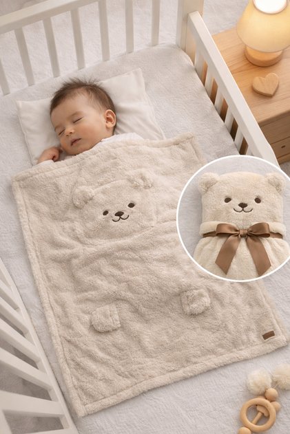 Plush Baby Blanket with Teddy Bear Figure 90X100 cm – Soft Baby Blanket