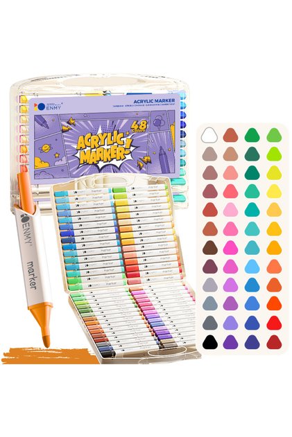 Set de 48 markere acrilice profesionale, cu cerneală pe bază de apă, Qova®, Markere de desen multicolore