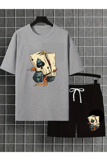 UNISEX OVERSIZED SHORT SET, WIDE-CUT, PRINTED COTTON
