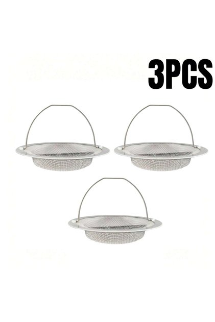 3PCS 1/2/3Pcs Kitchen Sink Strainer With Handle Stainless Steel Mesh Filter Drain Stopper Food Resid