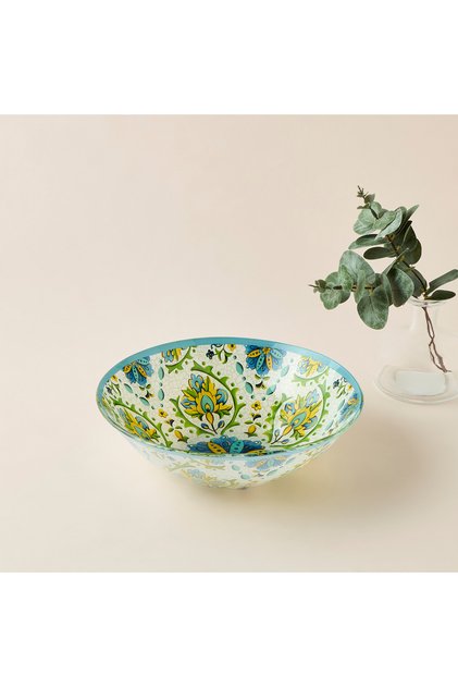 Lumira Printed Glass Serving Bowl - 24 cms