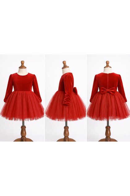 Girl's Red Velvet Long Sleeve Dress