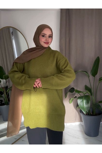 Kadın Yumuşacık Bisiklet Yaka Oversize Triko Kazak (S/M/L beden uygundur)