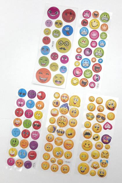 Set of 5 Embossed Adhesive Stickers (13X7 cm), Mixed Emojis and Expressions