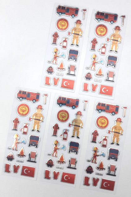 Set of 5 Embossed Adhesive Stickers (13X7 cm), Fire Brigade Figures