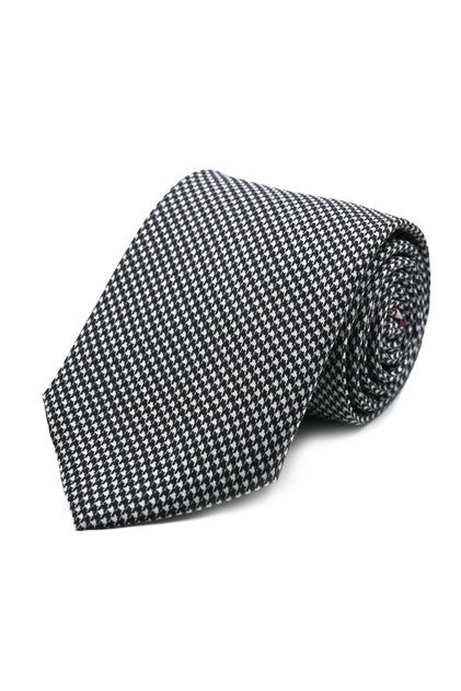 Black and White Small Pattern Printed Silk Tie 32247 Black