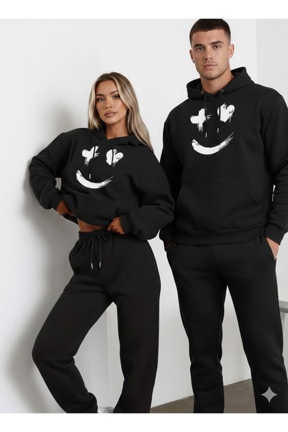 Sevgili Kombini Smiling Face Printed Tracksuit Set (2 Sets of 4 Pieces) Oversized Tracksuit