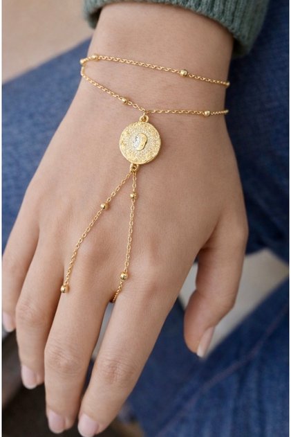 Round Motif Gold Color Shahmeran Bracelet with Lacquer Coating