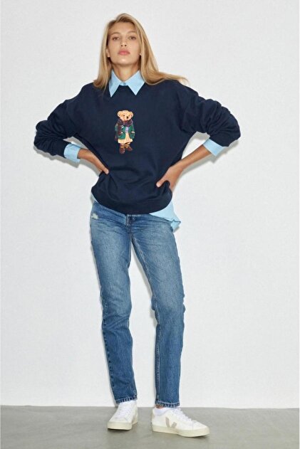 Teddy Bear Baskılı Organik Pamuk Sweatshirt