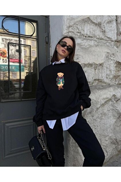 Teddy Bear Baskılı Organik Pamuk Sweatshirt