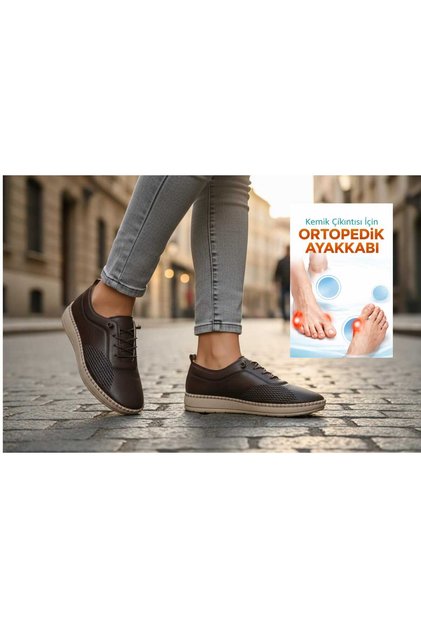 Byk Kemi̇k Çikintisi (Hallux Valgus) Genuine Leather Orthopedic Anatomical Women's Shoes