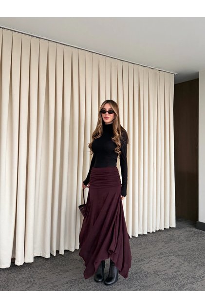 Plum Gathered Waistband Skirt - 3366