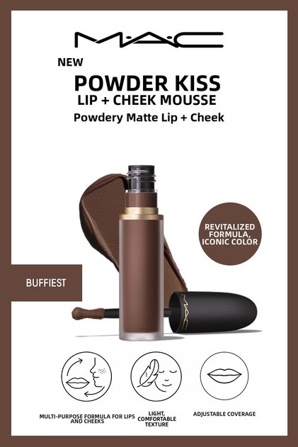 Powder Kiss Lip & Cheek Mousse Lightweight Misty Matte Lipstick for Lips and Cheeks - Buffiest
