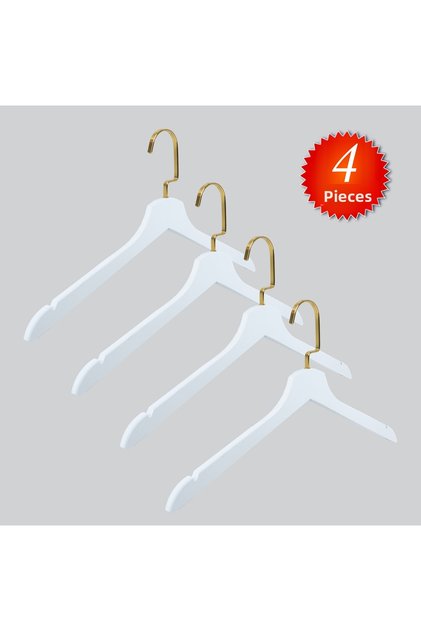 Wooden (Gold Lama Hook) Clothes, Blouse, Shirt Hangers White Color 4 Pieces