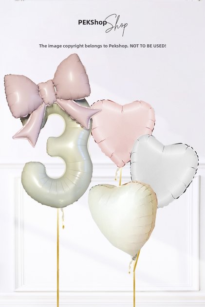 Girl's Birthday Pink Bow Theme Birthday Balloon Set with Age and Heart Balloons