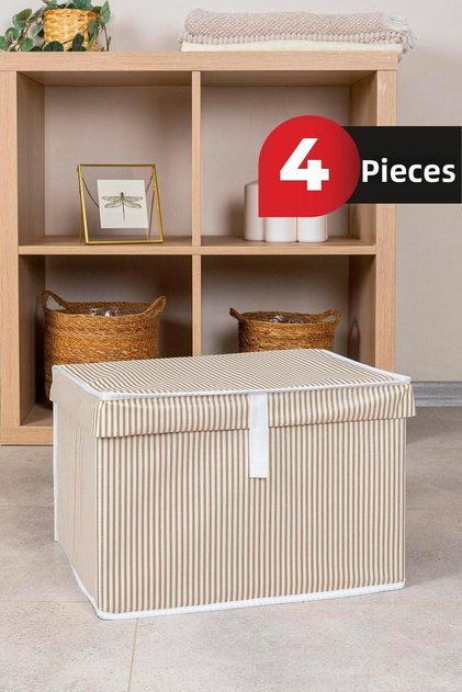 4 Pieces - Multi-Purpose with Lids (Laundry-Storage-Organization Etc.) Storage Box, Mini Box 40X30X26 - Brown