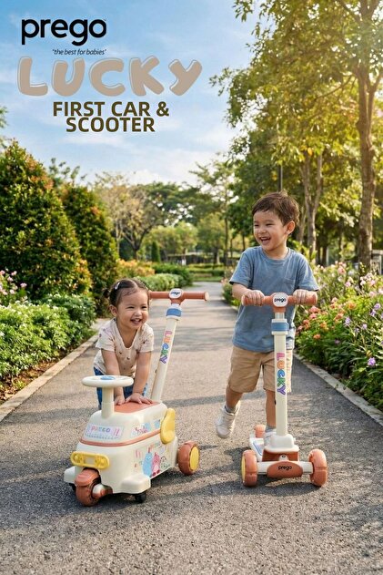 Lucky My First Car and Scooter 2-in-1 - Educational Baby Walking Companion Beige