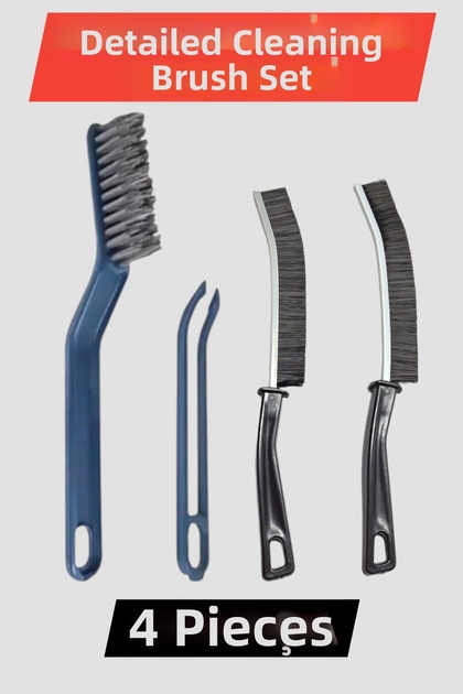 4-Piece Cleaning Brush Set – Grout Cleaning, Fine-Tipped Detail Brushes & Drain Hair Removal Tweezers