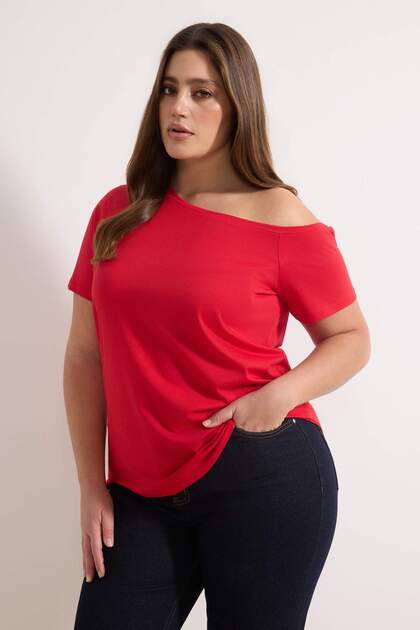 Red Off-Shoulder Detailed 100% Cotton Knitted Blouse Tbbss22Af0052