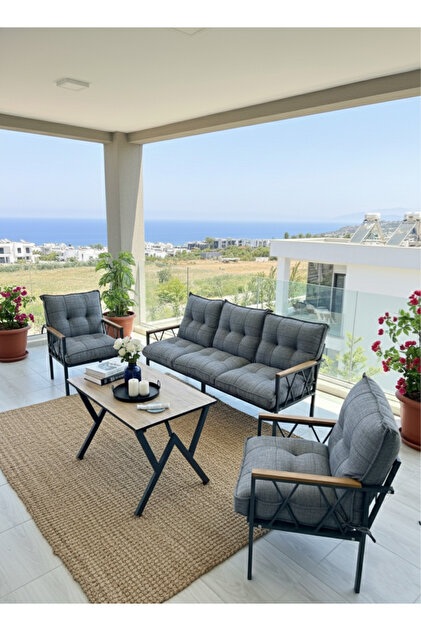 マレニア★6体セット UFUK HOME Miray 311 Masalı Gri Fermuarlı Bahçe Balkon Takımı